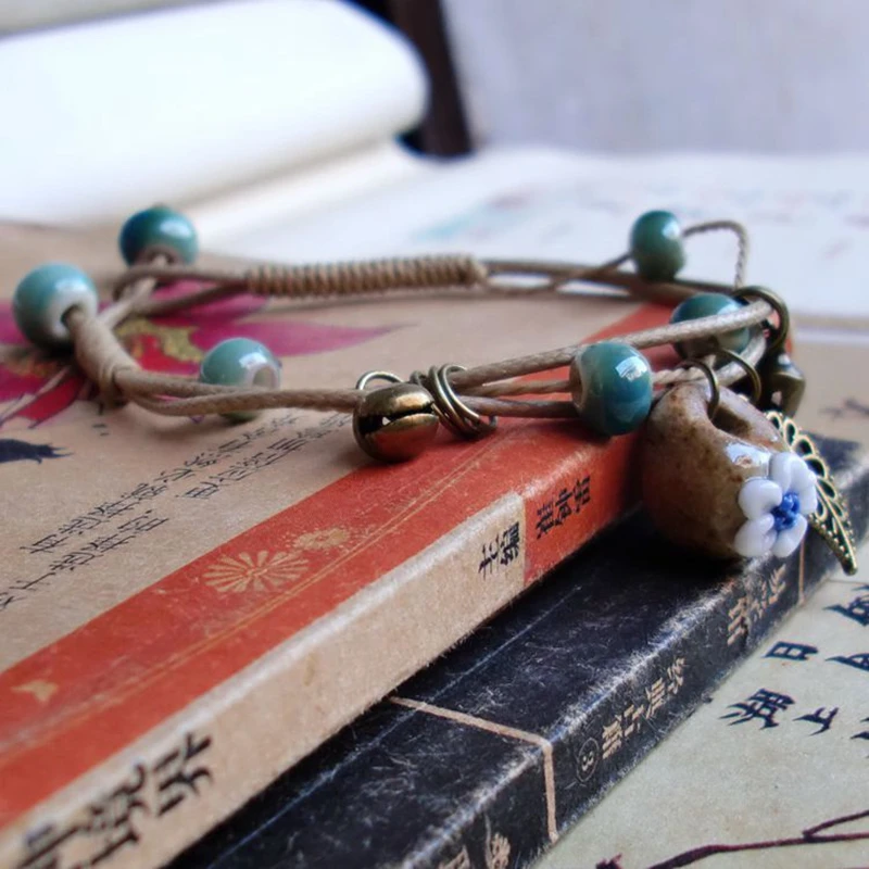 Модный браслет в стиле ретро женские керамические бусины с цветами листьями