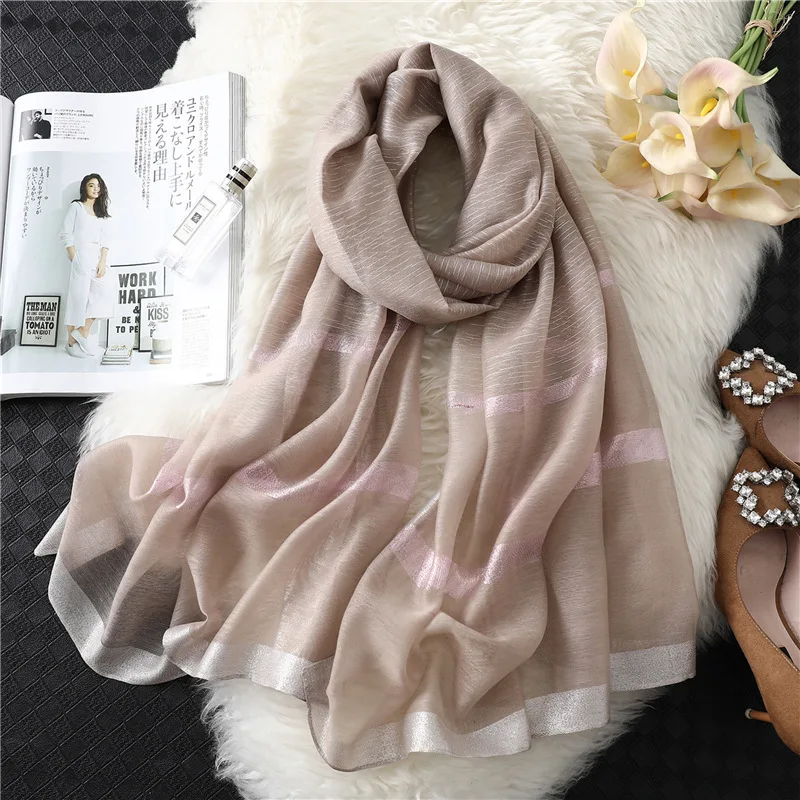 

2021 new women scarf fashion stripped silk scarves shawls and wraps lady pashmina foulard female hijabs scarfs echarpe