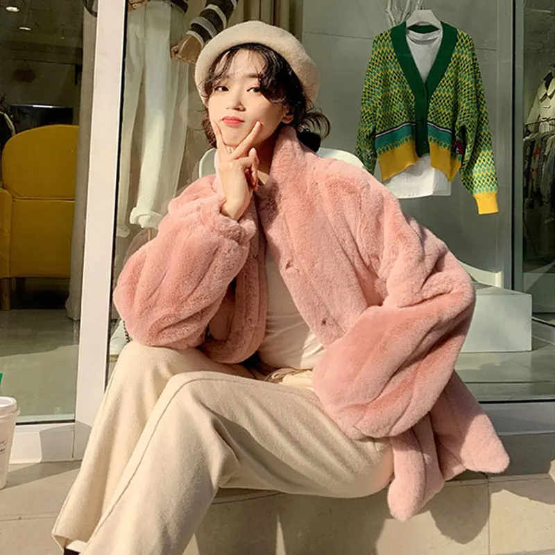 Women's Autumn Winter Jacket Faux Fur Coat Fashion Elegant Large Size Warm Lamb Coat 2021 Women Short Loose Plush Jacket