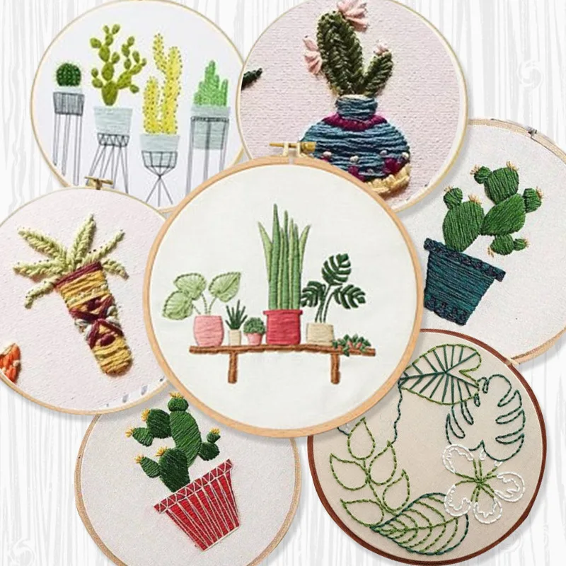 

House Green Plant Embroidery Kit DIY Needlework Houseplant Needlecraft for Beginner Cross Stitch Artcraft(With Hoop)