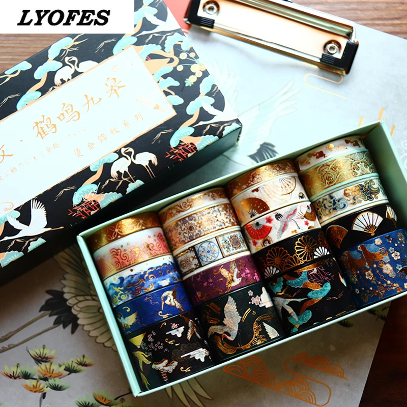 

20pcs Vintage Gold Foil Washi Tape Set Crane Cosmic Fantasy Sakura Flower Adhesive Masking Tapes DIY Decoration Sticker A6157