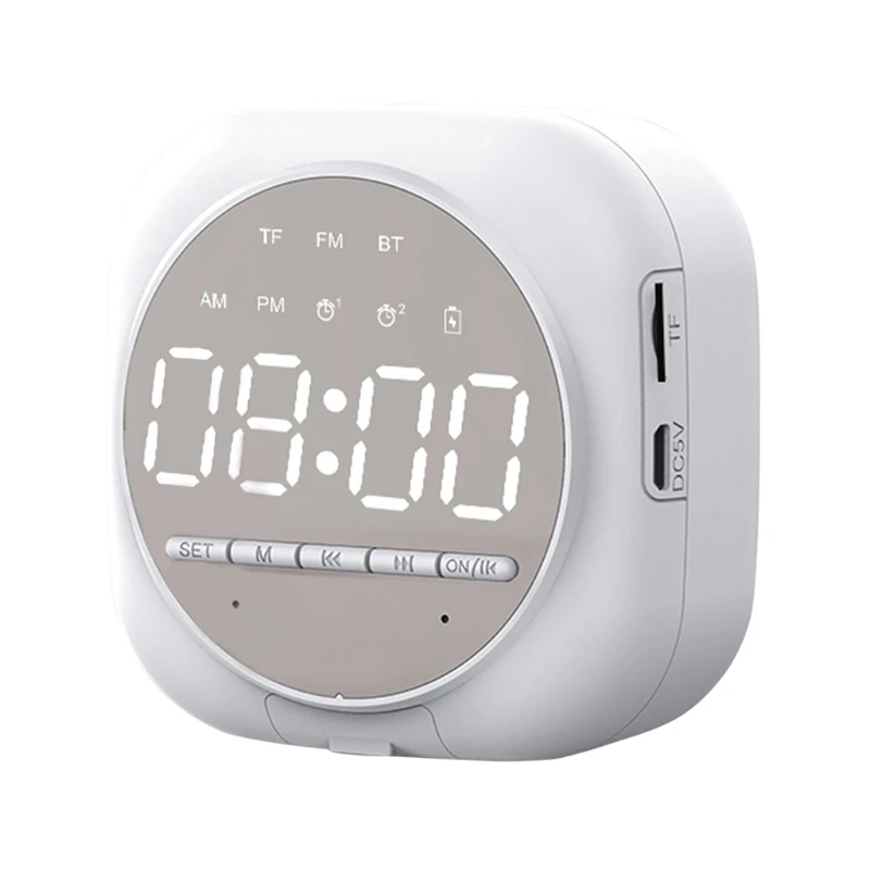 

New Smart Bluetooth Speaker Mirror Dual Alarm Clock Radio LED Portable Wireless Subwoofer Home Theater Ribbon Tweeter