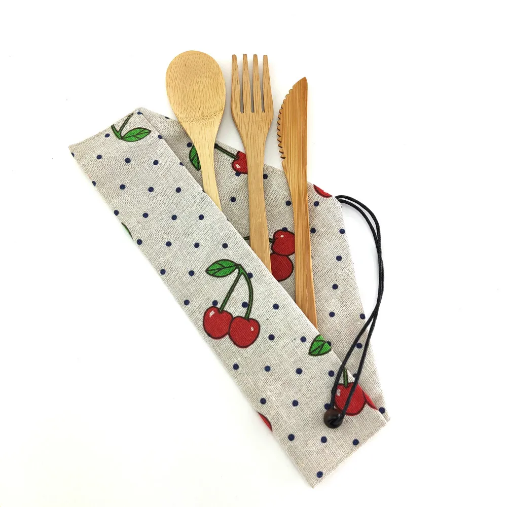 Бамбуковые дорожные принадлежности портативный набор столовых приборов