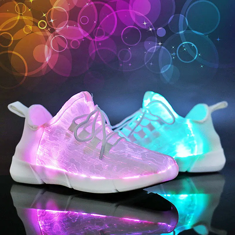 

Size 25-47 New Summer Led Fiber Optic Shoes Girls Boys Men Women USB Recharge Glowing Sneakers Man Light Up Shoes