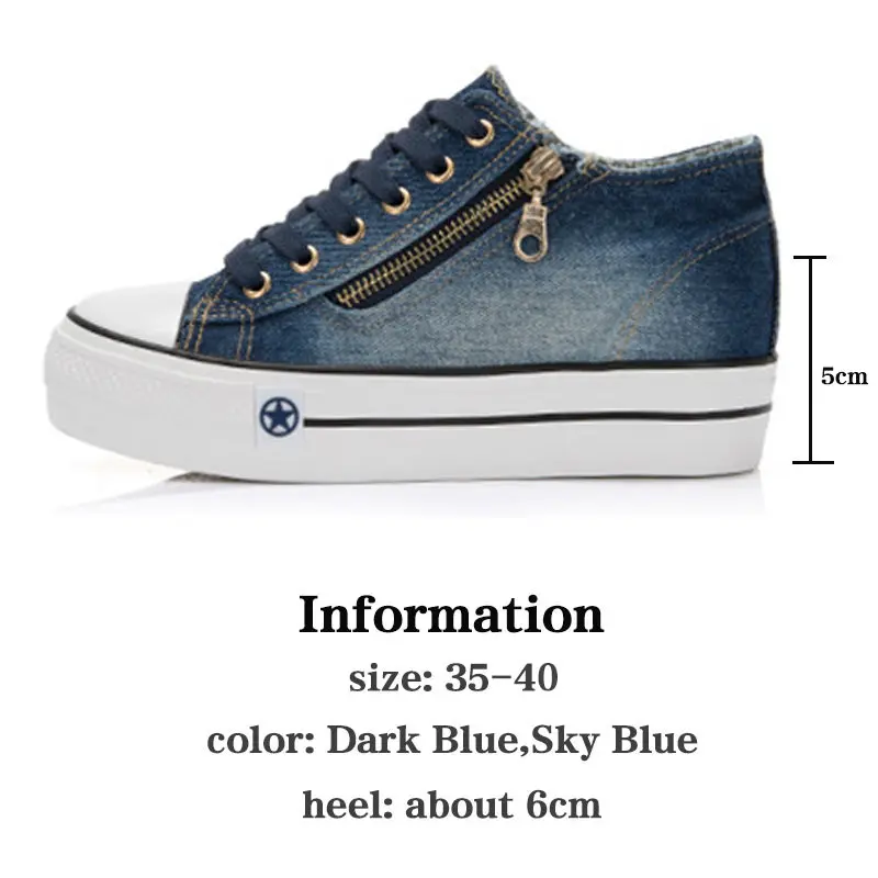 Женские кроссовки увеличивающие рост на молнии 5 см парусиновые туфли для