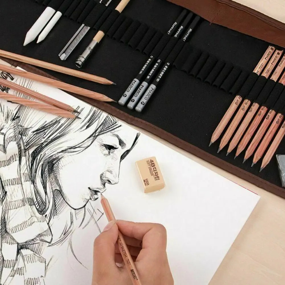 

29Pcs/set Drawing Sketching Pencils Set Full Sketch Kit With Graphite Paper Brush Pen Mark Charcoal Pencil Extender