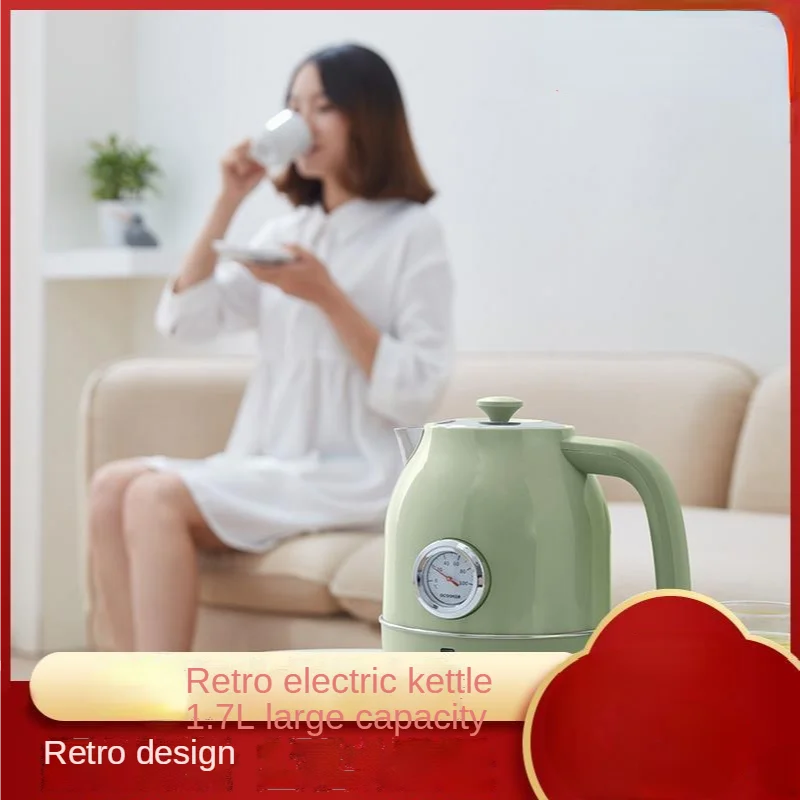 

1.7L household vintage electric kettle with temperature gauge 304 stainless steel dry boil automatic power off 220V/50HZ/1800W