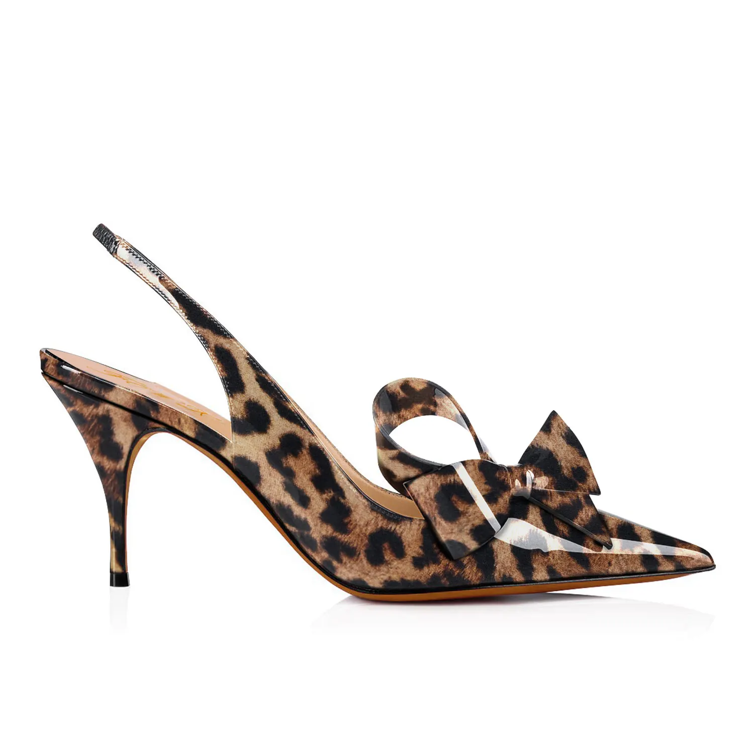 Leopard Stiletto High Thin Heels Women Slingbacks Pumps Pointed Toe Butterfly-Knot Sandals Ladies Sexy Party Dress Shoes FOWT