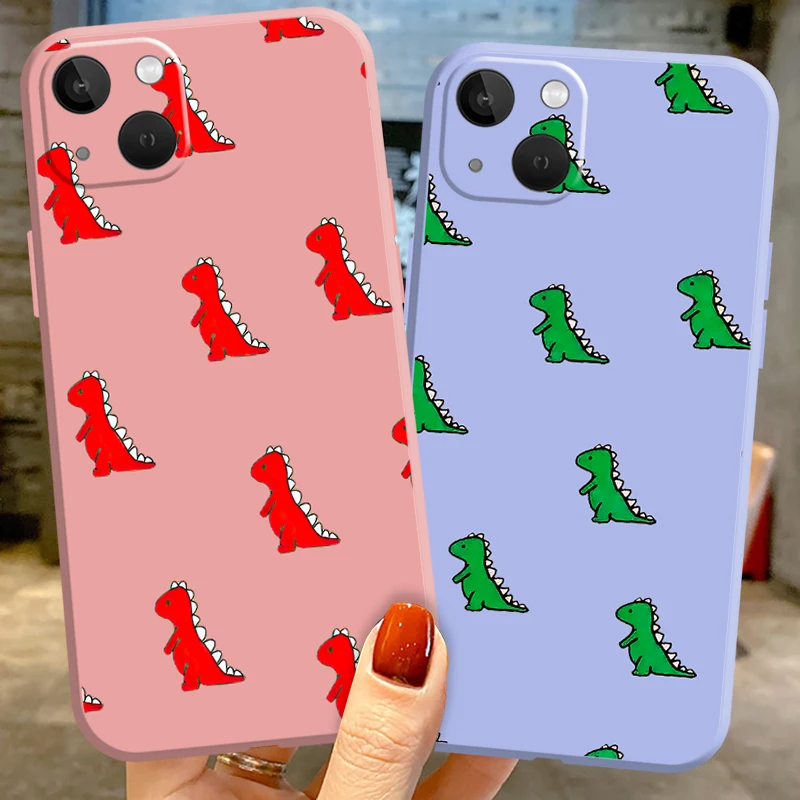 

Silicone Phone Case For iPhone 12 13 Mini Pro Max 11 Pro Max XS Max XR 8 7 6S 6 Plus SE 2020 Case Cute Cartoon Dinosaur Cover