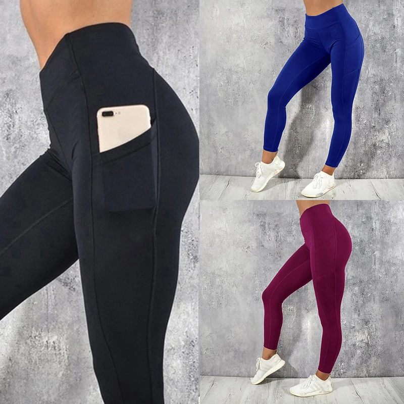 Новые карманные спортивные Леггинсы для фитнеса Однотонные эластичные штаны