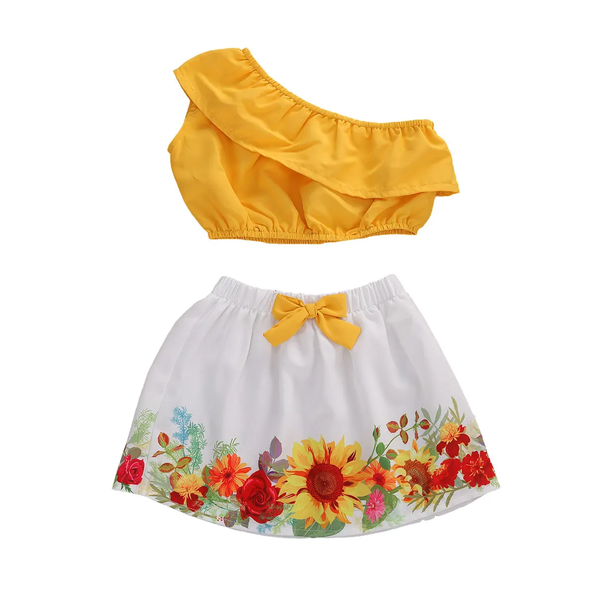 2020 летняя одежда для малышей Одежда маленьких девочек Топ с оборками на одно