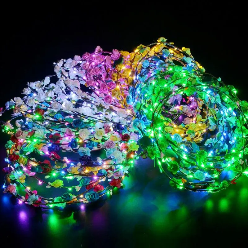 LED Flashing Paper Flower Headband Light Up Floral Garland Wreath Women Girls Headwear Party Hair Wear Wedding Christmas|hair accessories|party hair