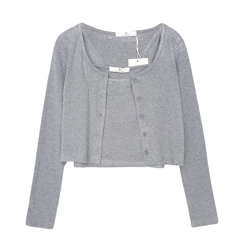 Unif Cardigan Clothes New Style Pure Desire Short Suspender Vest LONG SLEEVE TOP Women's Coat Two-piece Set Jum |