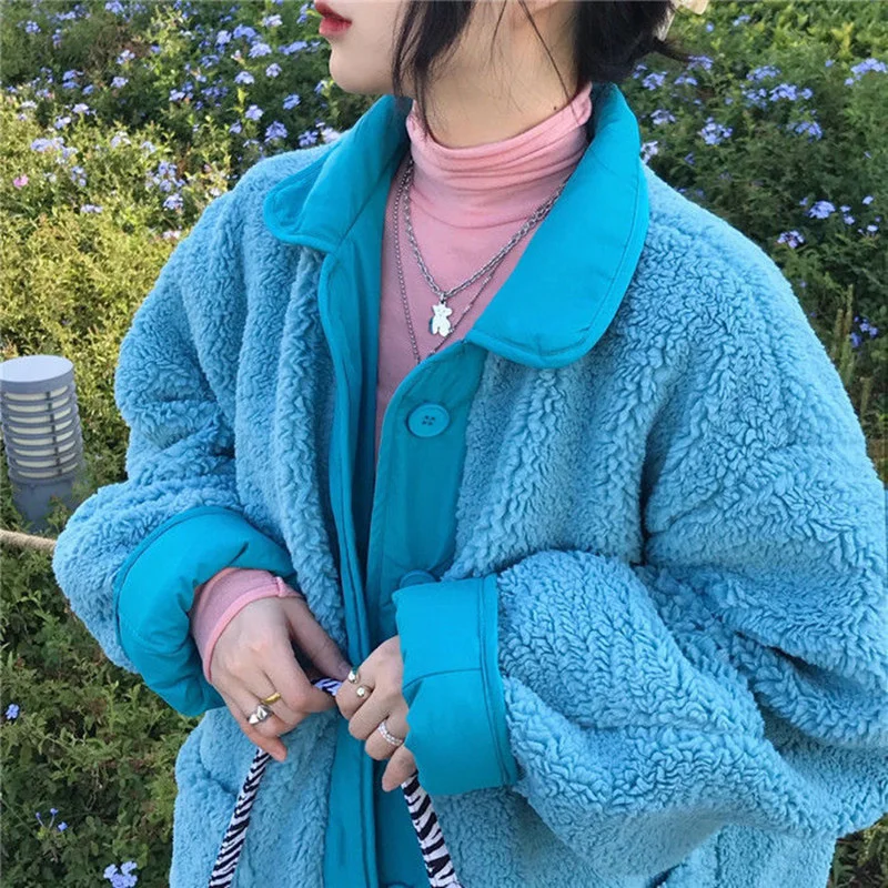 

Женская куртка с двойной подкладкой, Свободное пальто из овчины, в Корейском стиле, новая коллекция для зимы 2021