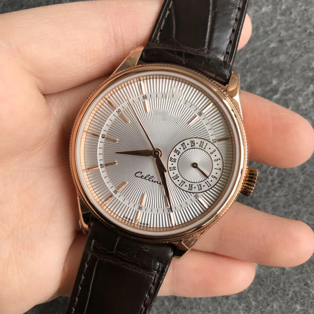 

Cellini date 39mm Everose gold Calendar display elegant men's mechanical watch top brand blue crystal self-winding watch