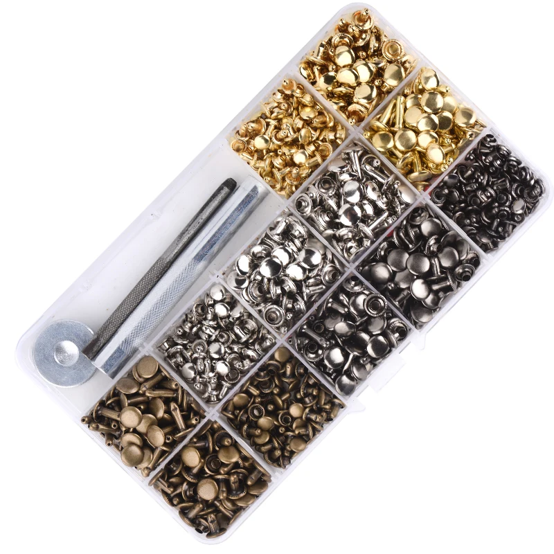 Leather Rivet Kit 180/360 Double Cap Brass Sets with Setting Tools for Repair and Crafts 4 Colors 3 Sizes | Дом и сад