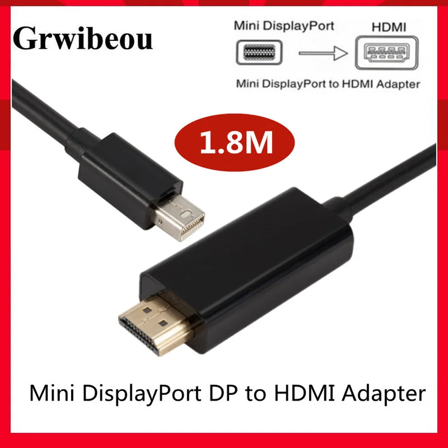 

GRWIBEOU 6FT 1.8M Thunderbolt Mini DisplayPort Display Port DP to HDMI Adapter Cable For Apple Macbook Pro Air Mini DP to HDMI