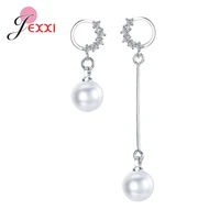 new arrival 925 sterling silver length asymmetric pearl pendant earrings women girls fashion wedding party jewelry wholesale