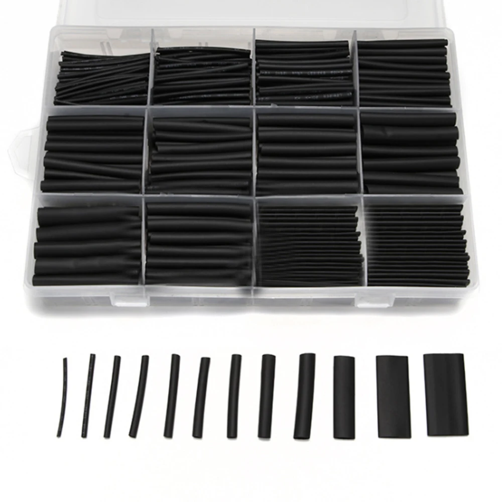 625PCS 2:1 Black Insulated Polyolefin Heat shrink Tubing Electronic DIY Kit Insulated Polyolefin Sheathed Shrink Tube Cable Tube