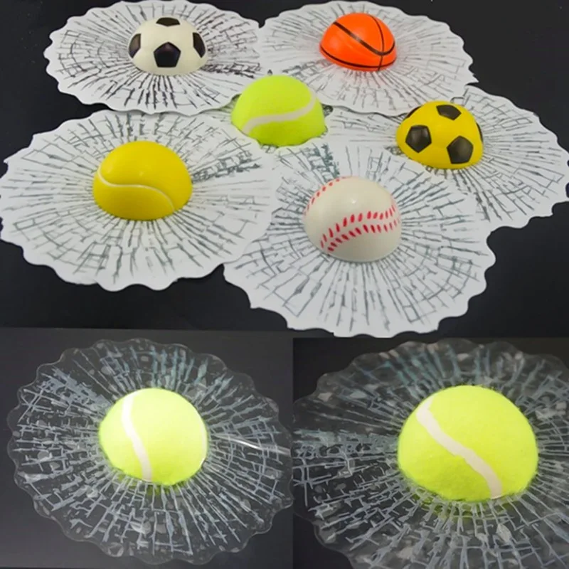 

Hot 3D Ball Hits Car Window Glass Broken Car Sticker Creative Baseball Football Tennis Style Auto Window Windshield Decals