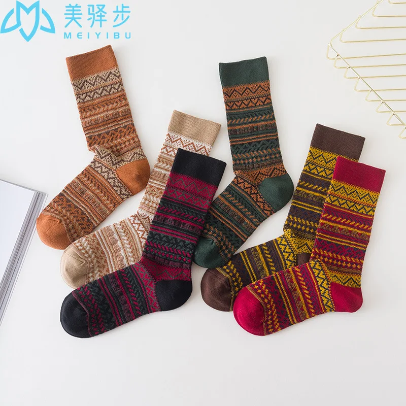 Winter Women's Socks Retro 12 Pairs Per Set National Wind Women's Stockings Cotton Socks