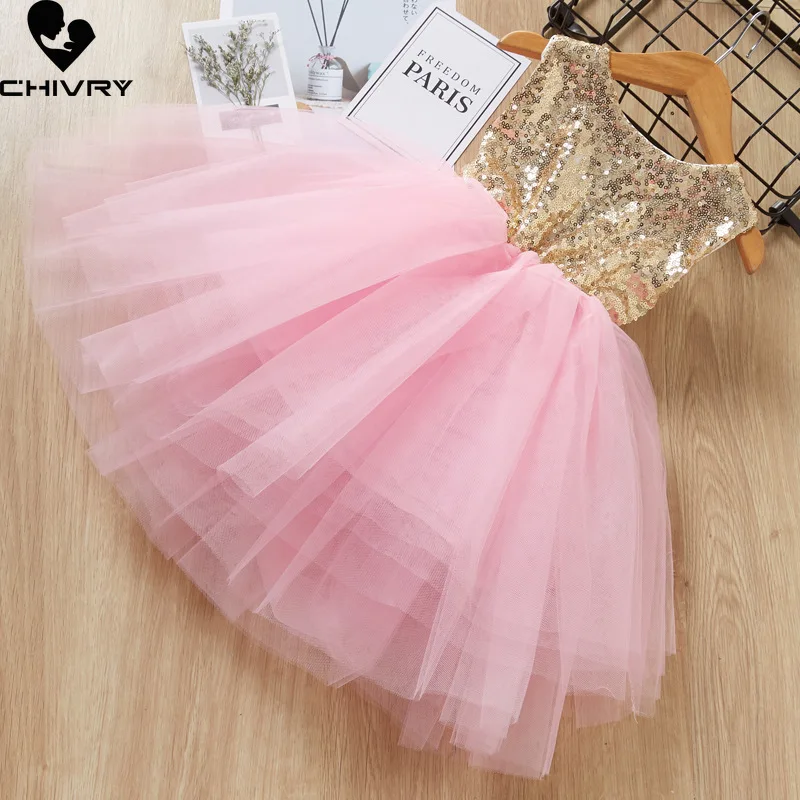 

Summer 2022 Sweet Girls Fashion Sequins Patchwork Sleeveless Bowknot Party Dresses Baby Girl Ball Gown Dress Princess Dress