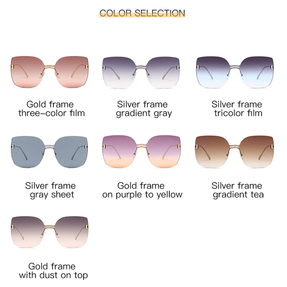 

Ladies Brown Cat Eye Sunglasses Women Fashin Shades Rimless Oversized Sunglasses Luxury Brand Cateye Gradient Blue Oculos de sol