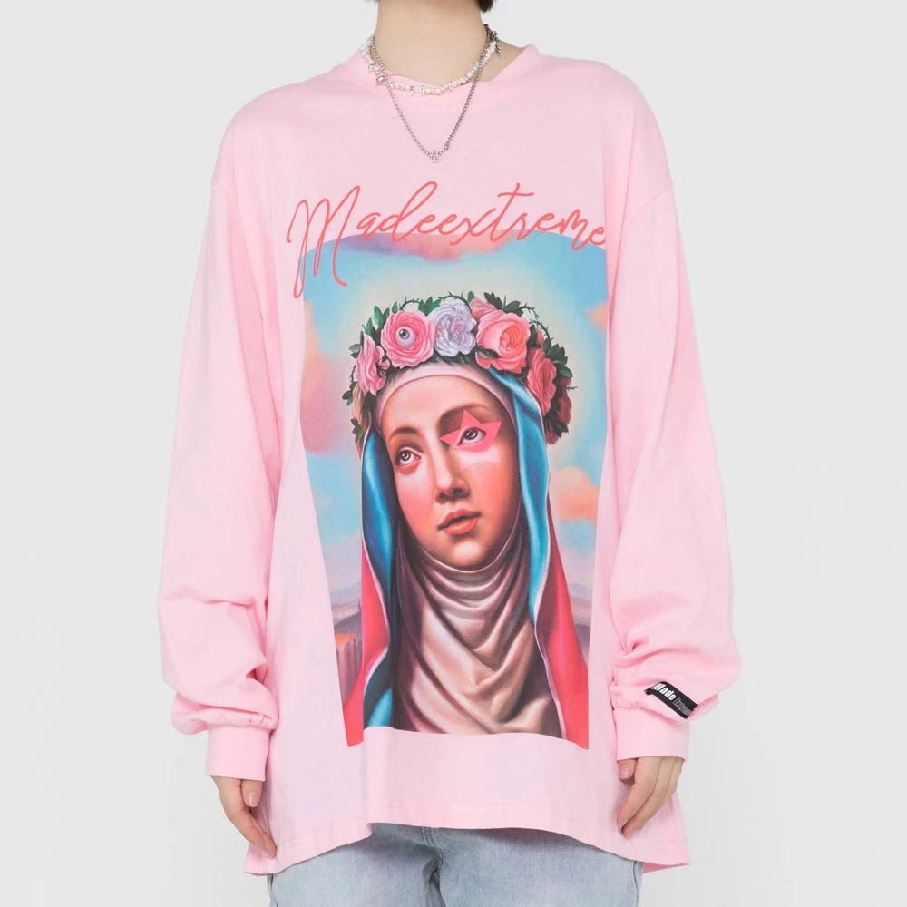 

Men's Long Sleeve T-Shirts Oversized Vintage Girl Portrait Print T shirts 2021 Autumn Streetwear Harajuku Casual Cotton Tops