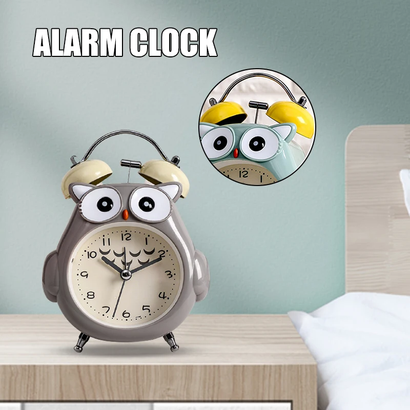 Owl Loud Bell Analog Alarm Clock Silent Non-ticking Desk Clock With Night Light Battery Operated