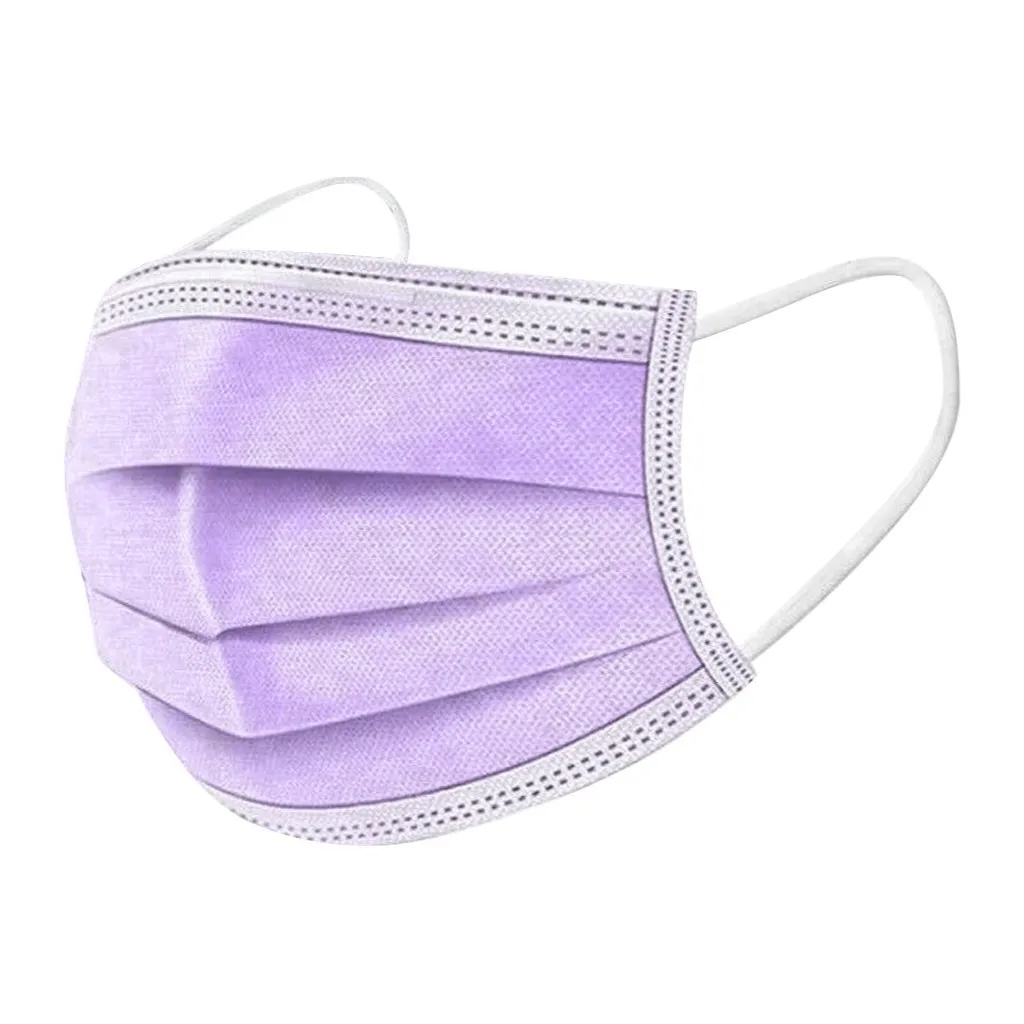 

50pcs Purple Face Mask Disposable Mouth Face Masks Pollution Dust Mouth Caps 3-layer Breathing Hygiene Mask Fast Shipping