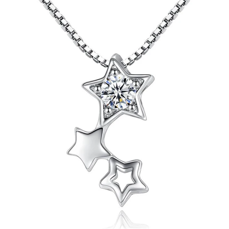 

KOFSAC New Fashion 925 Sterling Silver Necklaces For Women Shiny Zircon Cute Star Pendant Necklace Jewelry Girl Engagement Gifts