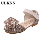 Обувь для девочек ULKNN 2022, детская обувь для танцев с бантом и жемчугом, обувь для выступлений, обувь с розовыми бусинами, размер 21-36