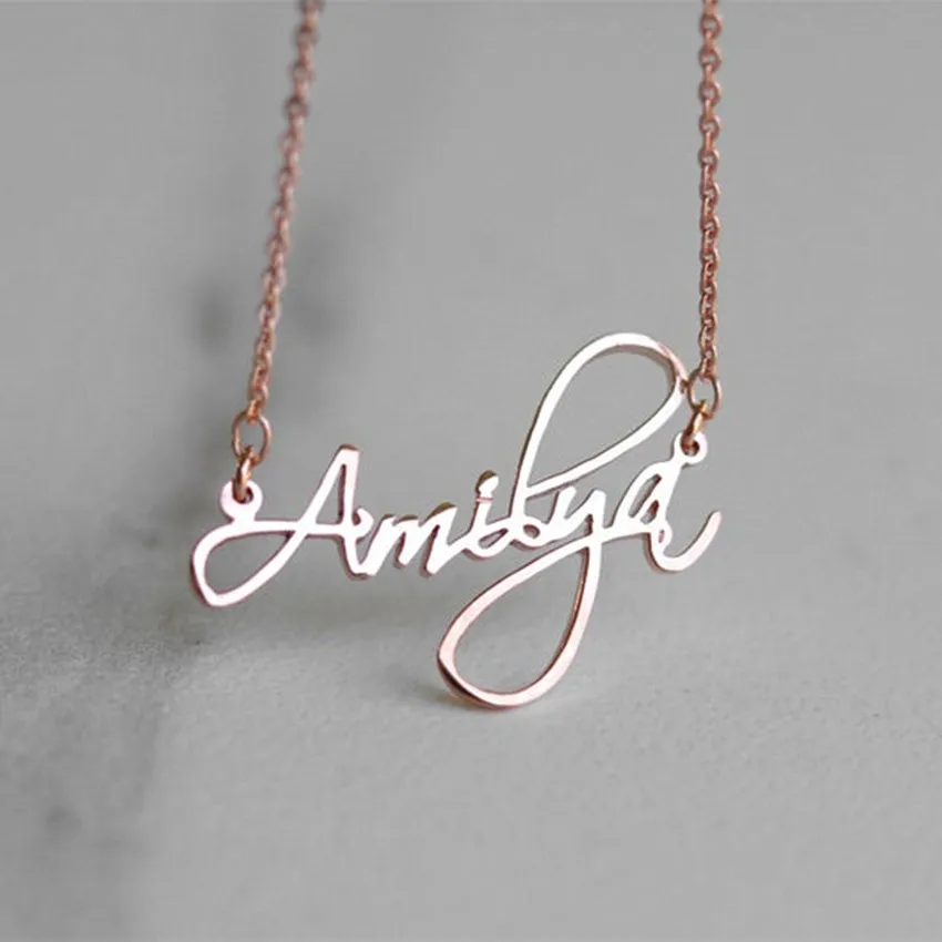 

Gold Chain Cursive Name Necklace Personalized Jewelry Custom Nameplate Necklaces Women Men Choker Baby Shower Gift