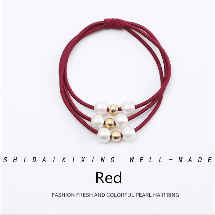 Red 2Pcs 2 шт., женские резинки для волос, аксессуары для волос, резинка для волос, эластичные резинки для волос с жемчугом, резинки для волос, головные уборы, аксессуары для волос - Цвет: Red 2Pcs