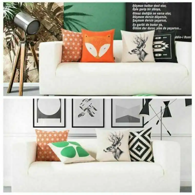 Наволочка из хлопка и льна с изображением животных Листьев оленей|Наволочка| |