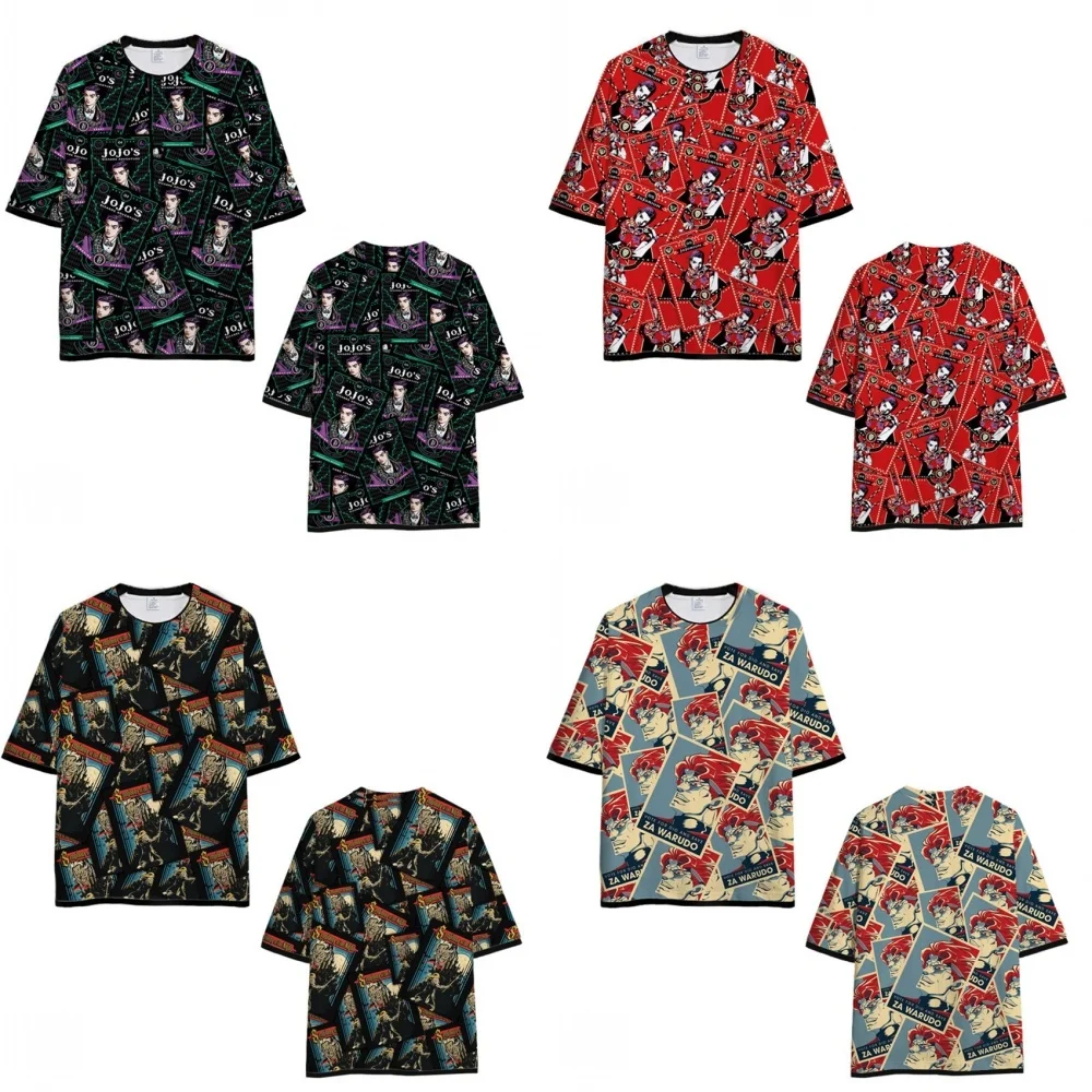

Свободная Повседневная футболка с 3D-принтом аниме Джоджо «Невероятные приключения», топы с коротким рукавом и круглым вырезом для подростк...