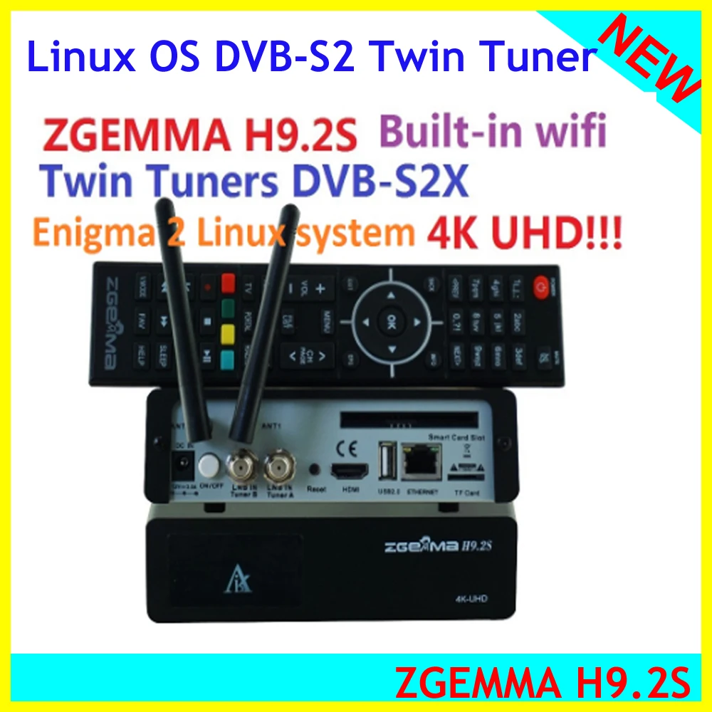 Zgemma H9.2S HEVC H.265 4k UHD 2160P 2XDVB S2X Enigma 2 Linux IPTV 2000 DMIP twin tunner спутниковый ТВ Reicever