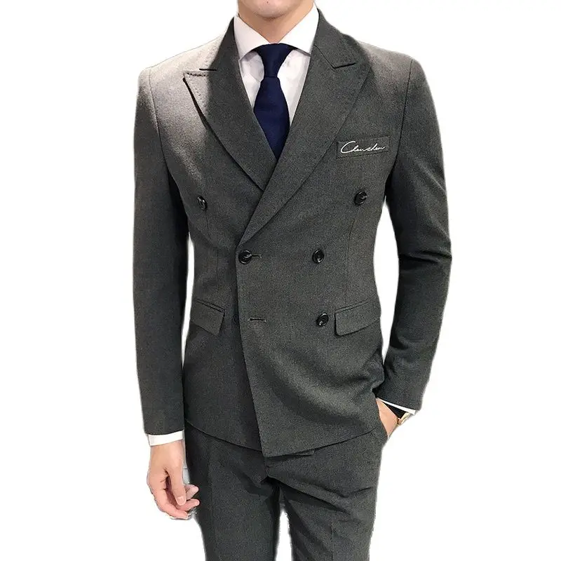 Мужской двубортный комплект из 3 предметов (пиджак + брюки жилет) с вышивкой