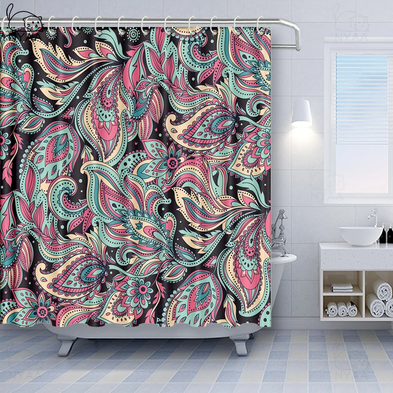 Штора для душа серая королевская темно-серая и черная дамастский винтажный узор