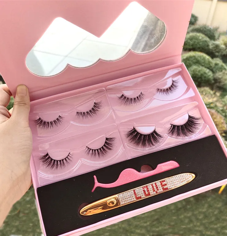 

Новинка 2020, розовая индивидуальная книжка для ресниц, 4 пары ресниц с подводкой для глаз, печать логотипа, подарочная упаковка для ресниц, ок...