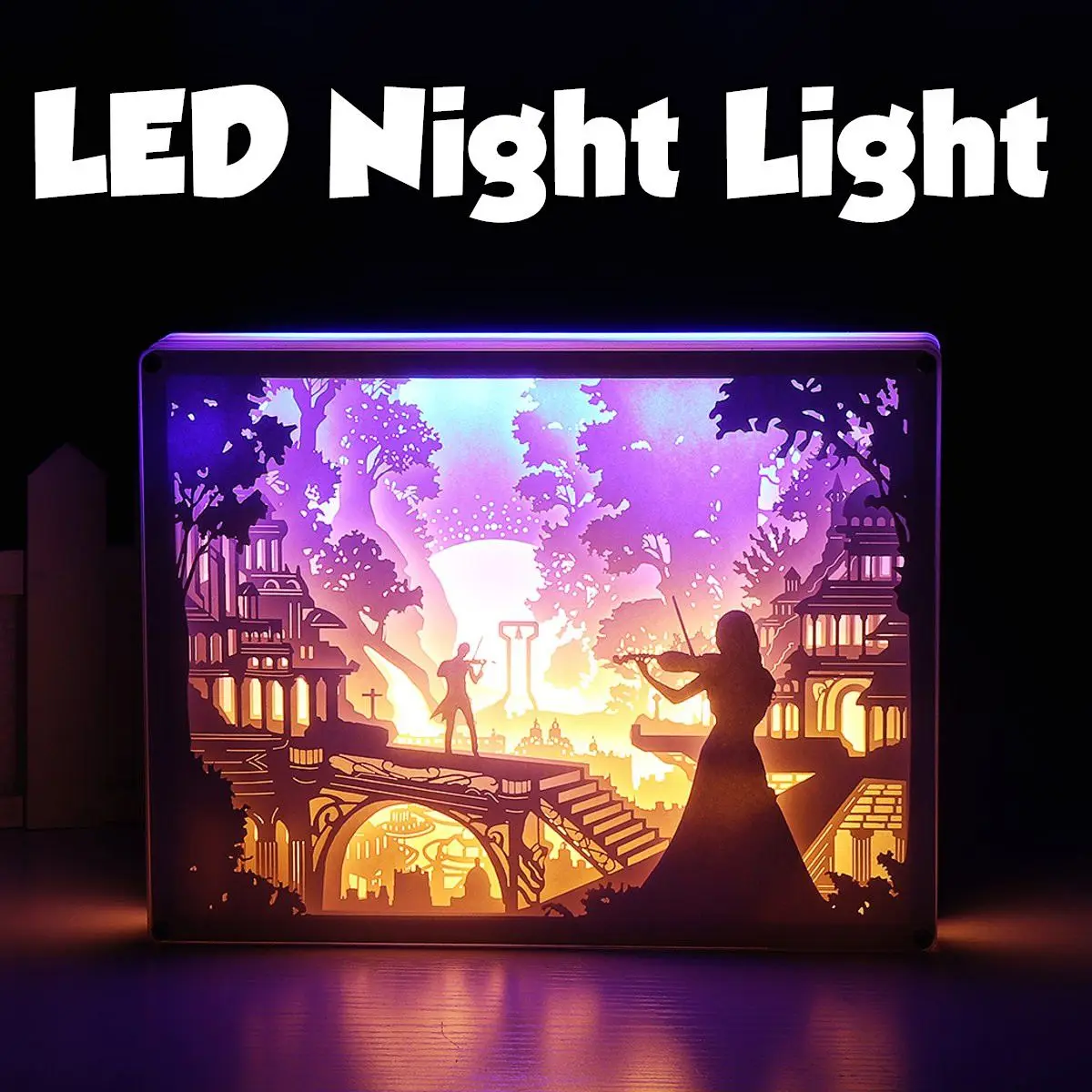 

3D Papercut Light Box LED Night Lamp Paper Pattern Carving Painting Lamp LED Table Lights Desk Color Shadow Box for Home Bedroom