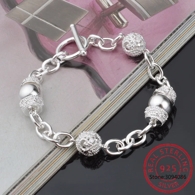 

925 Sterling Silver Charm Hollow Ball Bracelet For Woman Wedding Engagement Party Fashion Jewelry