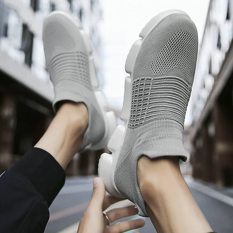 

Men's Fashion Casual Sneakers hollow Breathable Mesh running shoes Lightweight socks elastic slip-on sneakers EVA soft sole
