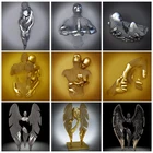 Золотистая металлическая фотография искусства стены абстрактный влюбленный холст живопись офис Домашний декор