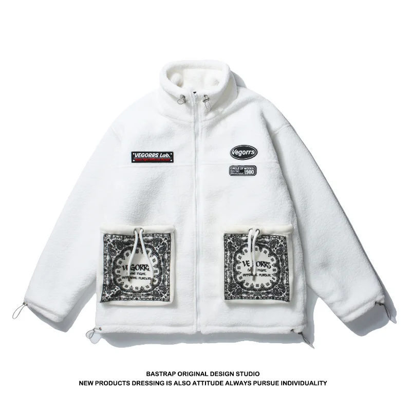 

Men's Jacket Lamb Wool Loose Novelty Chic Creative Printed Decor Warm Thick Fashion Soft Comfortable Quality Male Plush Coat