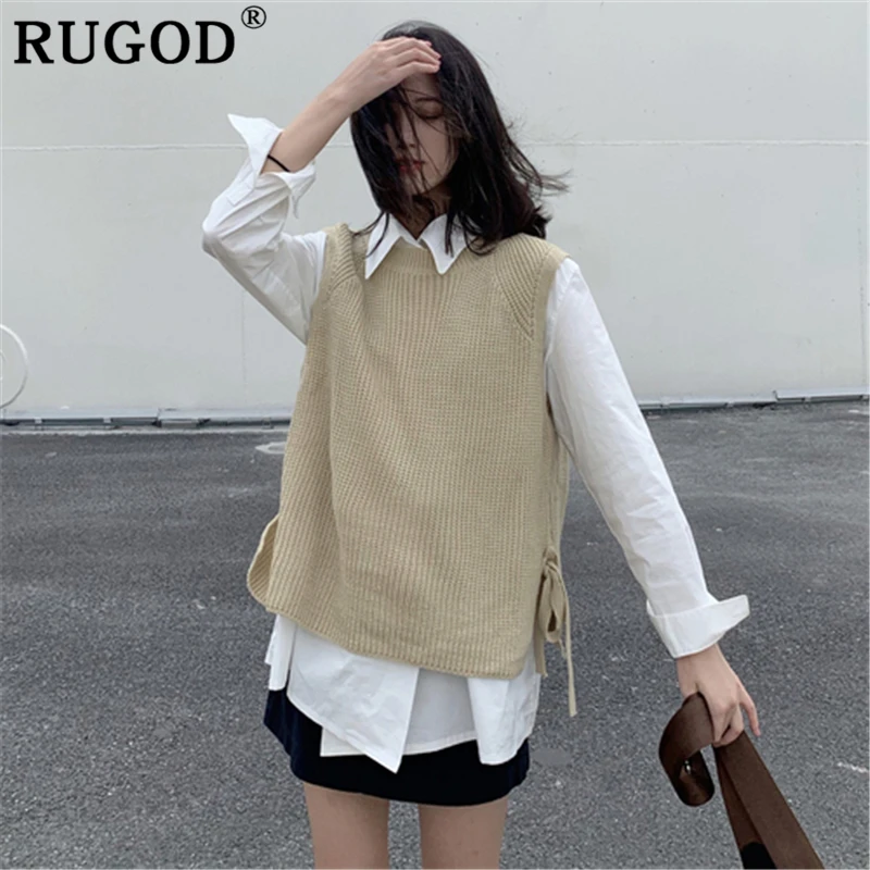 RUGOD элегантный пуловер свитер жилет женский 2019 корейский шик круглый вырез без
