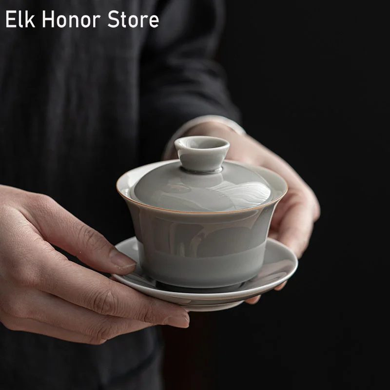 

182 мл Ретро золы глазури лед Чай супница завод золы керамический гайвань Чай чаша чашка с блюдцем комплект крышек мастер Sopera украшения офиса...