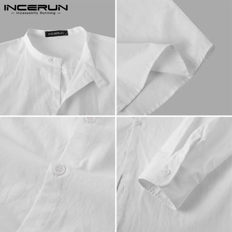 

Autumn Men Cotton Shirt Long Sleeve 2021 Button Solid Color Casual Chic Brand Shirts Streetwear Camisa Masculina S-5XL INCERUN