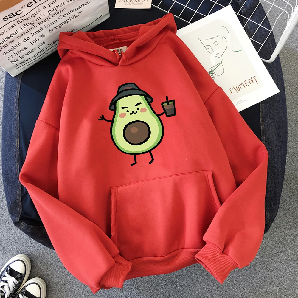 

Womens Winter Harajuku Kawaii Hoodies Avocado Print Loose Sweatshirt Women Warm Hooded Pullover Type Plus Velvet Top Female