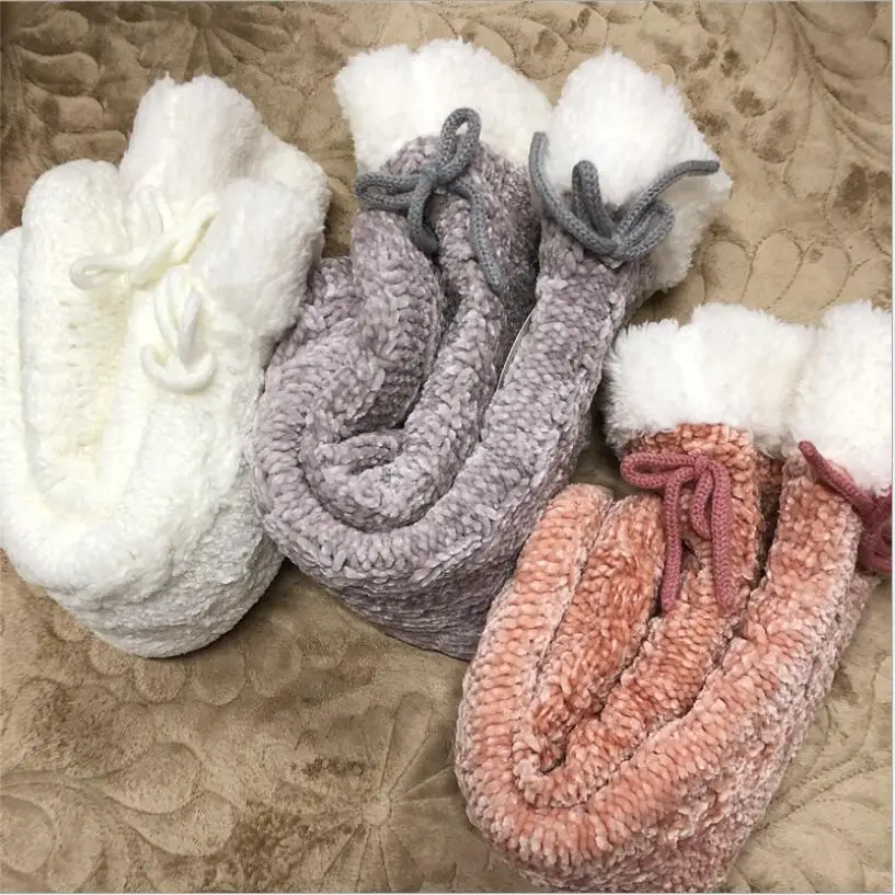 Women Solid Chenille Winter Socks Thick Slipper Fuzzy Fleece Knee High Girls Indoor Room Floor | Женская одежда